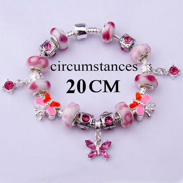BAMOER Simple Friendship Bracelets Silver Color Heart Pendant Bracelets with European Beads Girl Bracelet Clearance PA3805