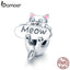 BAMOER Genuine 925 Sterling Silver Naughty Cat Beads Meow Cat Animal Charm fit Charm Bracelet DIY Jewelry Making Gift SCC874