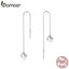 bamoer Genuine 925 Sterling Silver Pearl Long Chain Drop Dangle Earrings for Women Elegant Wedding Statement Jewelry BSE373