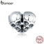 bamoer Authentic 925 Sterling Silver Punk Skulls Heart-shape Metal Charm for Bracelet or Bangle Luxury Brand Jewelry SCC1519