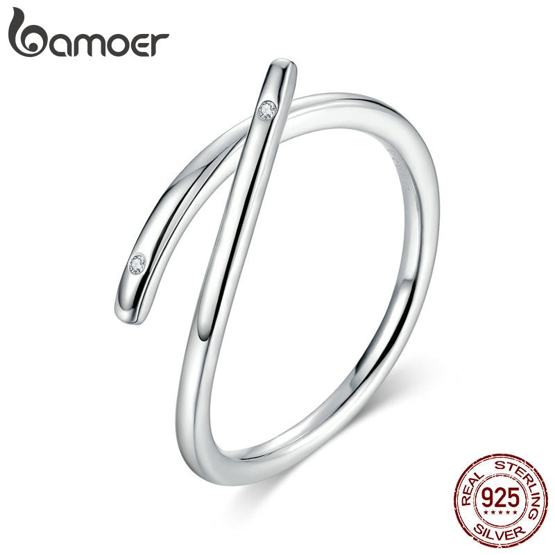 bamoer 925 Sterling Silver Minimalist Simple Open Adjustable Finger Rings for Women Korean Style Fashion Jewelry SCR653