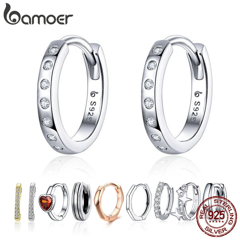 BAMOER Hoop Earrings for Women Trendy Styles 925 Sterling Silver Minimalist Simple Ear Hoops Silver Anti-allergy Fashion Jewelry