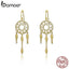 BAMOER High Quality 925 Sterling Silver Dream Catcher Gold Color Long Drop Earrings for Women Wedding Engagement Jewelry BSE044