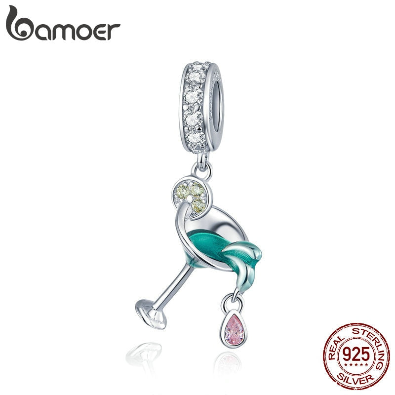 bamoer 2020 Summer Series Cocktail Pendant Charm fit Original Snake Bracelet or Necklace 925 Sterling Silver DIY Jewelry BSC262