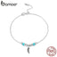 bamoer Bohemia Style Feather Silver Chain Bracelet for Women 925 Sterling Silver Jewelry Boho Style Female Accessory SCB181