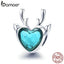 BAMOER 925 Sterling Silver Christmas Elk Heart CZ Animal Beads Fit Women Charm Bracelets & Necklaces DIY Jewelry Gift SCC1022