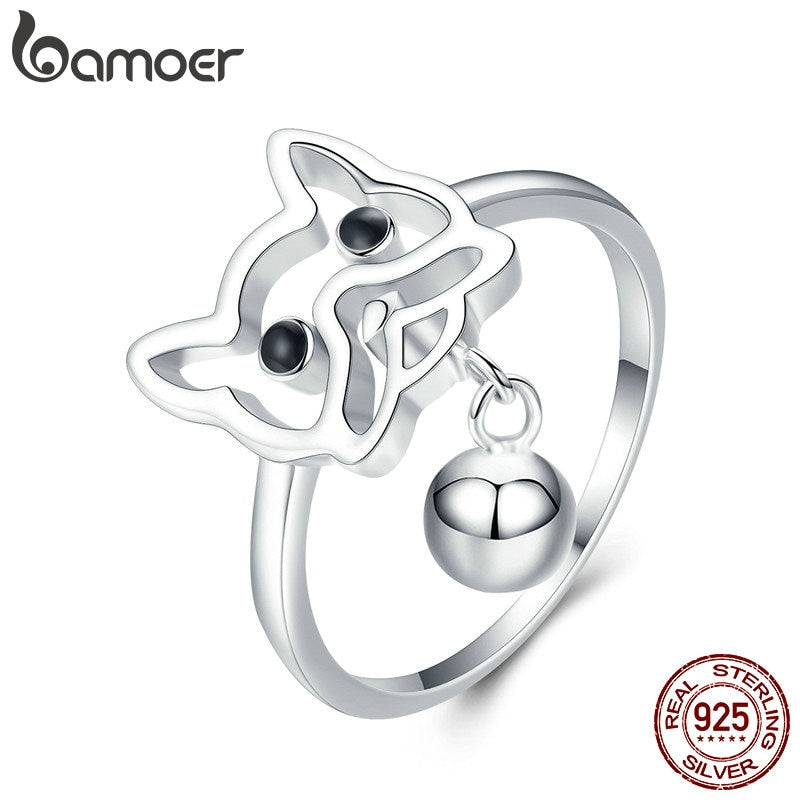 BAMOER Authentic Hot Sale 925 Sterling Silver French Bulldog Puppy Dog Finger Rings for Women Sterling Silver Jewelry SCR434