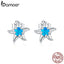 bamoer Blue Opal Starfish Stud Earrings for Women 925 Sterling Silver Girl Jewelry Gifts Platinum Plated Accessories SCE886