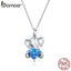 bamoer Ocean Blue Heart CZ Elephant Pendant Necklace for Women 925 Sterling Silver Luxury Animal Silver Jewelry Collar BSN180