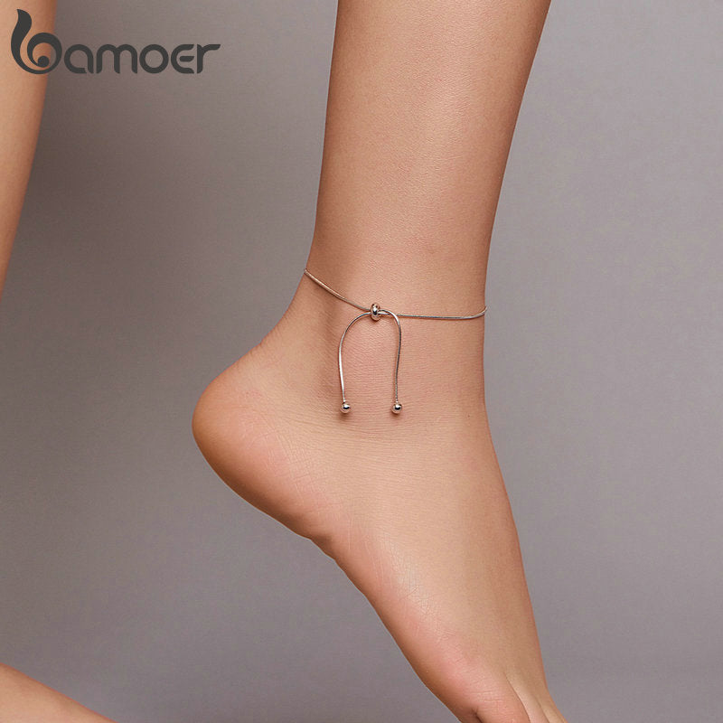 bamoer Genuine 925 Sterling Silver Adjustable Snake Charm Anklet for Women Foot Bracelet Jewelry Minimalist Jewelry 30CM SCT016