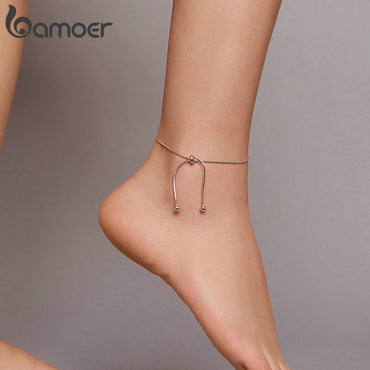 bamoer Genuine 925 Sterling Silver Adjustable Snake Charm Anklet for Women Foot Bracelet Jewelry Minimalist Jewelry 30CM SCT016