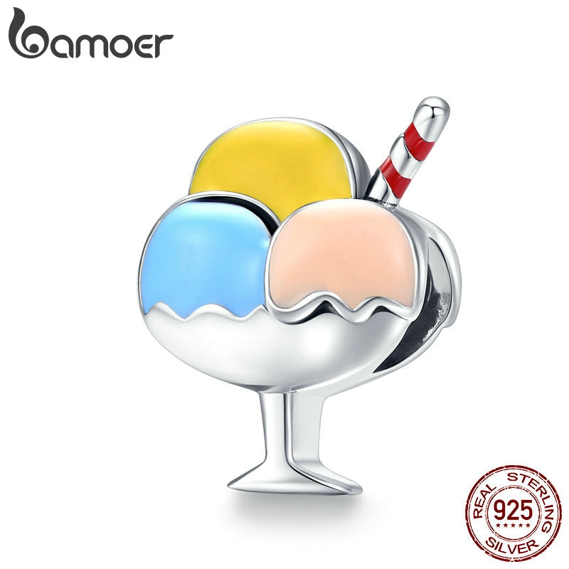 bamoer Summer Series Ice Cream Cup Metal Beads Charm fit Original Snake Bracelet 925 Sterling Silver DIY Jewelry SCC1532