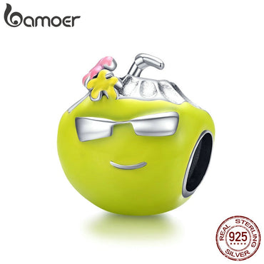 bamoer Summer Holiday Series Coco Juice Metal Beads Sterling Silver 925 Enamel Charm fit Original Bracelet DIY Jewelry SCC1528