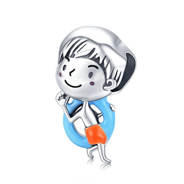 bamoer Summer Holiday Enamel Series Girl and Boy Charm Genuine 925 Sterling Silver Charm for Original Silver Braelet SCC1525