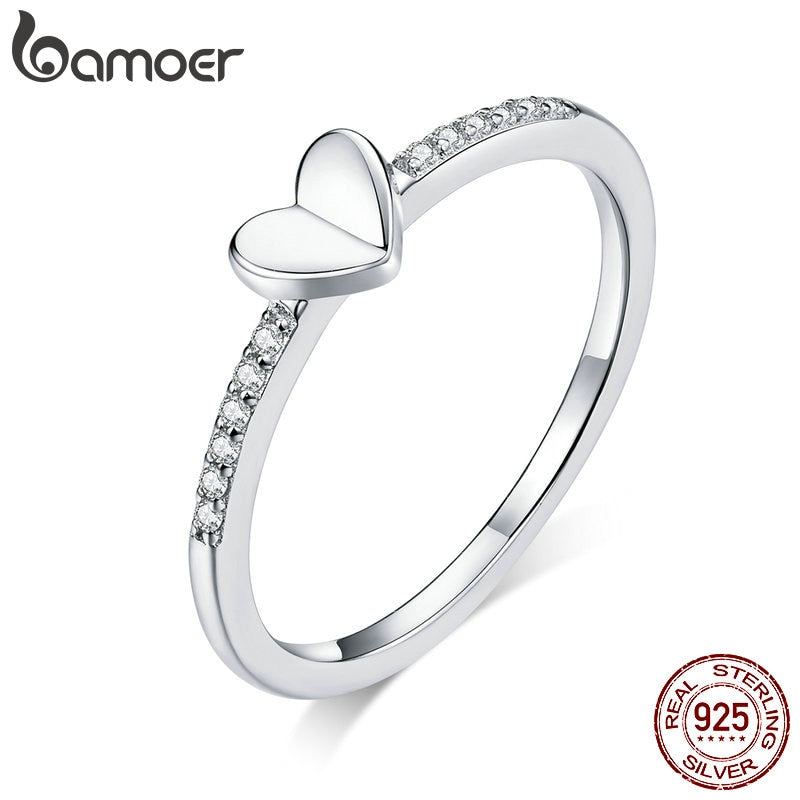 bamoer Genuine 925 Sterling Silver Clear CZ Folding Heart Finger Rings for Women Wedding Statement Jewelry 2020 Bijoux BSR121