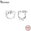 bamoer Genuine 925 Sterling Silver Outline Bear with Bowknot Stud Earrings for Women Cute Ear Pins Jewelry Gift for Kids SCE897