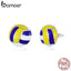 bamoer Genuine 925 Sterling Silver Sports Volleyball Enamel Stud Earrings for Women Anti-allergy Ear Studs Girl Gifts SCE902