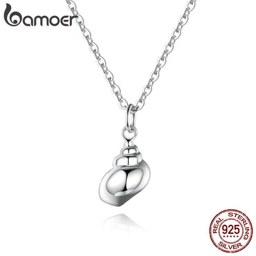 bamoer Smooth Little Conch Pendant Necklace for Girl 925 Sterling Silver Jewelry Chain Link Necklaces Summer Series BSN187