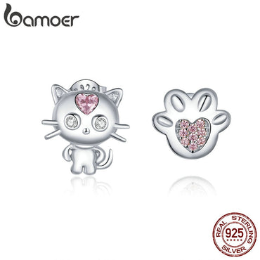 bamoer 925 Silver Cat Paw Stud Earrings for Girl Kids Anti-allergy Jewelry Gifts Sterling Silver Jewelry Bijoux BSE389