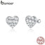 bamoer 925 Sterling Silver Pattern Relief Heart-shape Stud Earrings for Women Amour Love Ear Studs Jewelry Arete BSE391