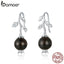 bamoer 925 Sterling Silver Natural Stone Garnet Beads Fruit and Flower Dangle Earrings for Women Anti-allergy Jewelry BSE395