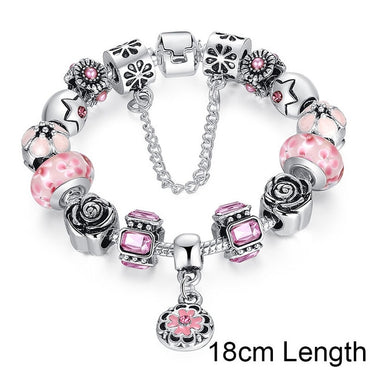 BAMOER Silver Color Original Glass Bead Bracelet for Women With Safety Chain & Crystal Fashion Jewelry 18CM 20CM 21CM PA1836