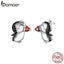 bamoer Penguins Couple Stud Earrings for Women Black CZ Stone 925 Sterling Silver Animal Studs Jewelry New Brincos BSE383