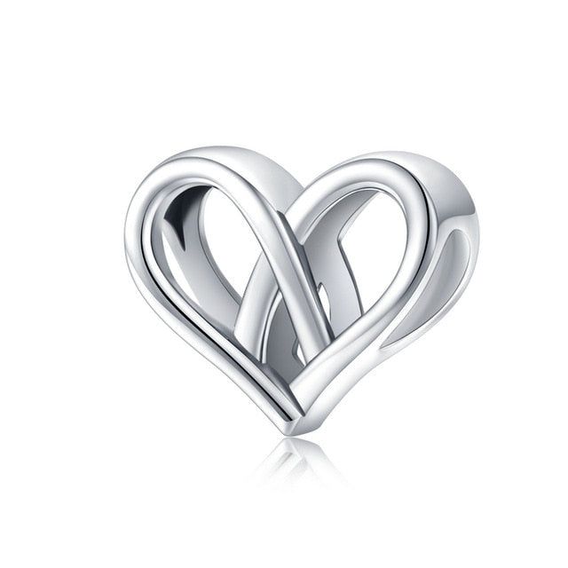 WOSTU 100% Authentic 925 Sterling Silver Heart Shape Charm Beads Fit Brand Charm Bracelet DIY Original Silver Jewelry