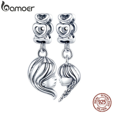 bamoer Mother and Daughter Pendant Charm for Original Silver Bracelet or Neckalce Authentic 925 Sterling Silver Jewelry BSC275