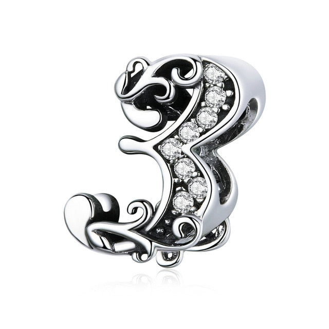 BAMOER Hot Sale 925 Sterling Silver Number 0 to 9 Metal Beads Charms Fit Charm Bracelets Bangles Jewelry Accessories SCC1418