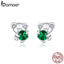 bamoer Real 925 Sterling Silver Green Emerald Color CZ Stone Cute Koala Stud Earrings for Women Animal Jewelry for Girl BSE390