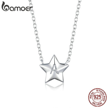 bamoer 925 Sterling Silver Minimalist Alphabet A Simple Star Necklace for Women Anti-allergy Jewelry Gift for Girl BSN181