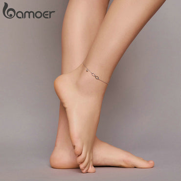 bamoer Real 925 Sterling Silver Infinite Chain Foot Jewelry for Women Anti-allergy Anklet Foot Bracelets Summer Jewelry SCT019