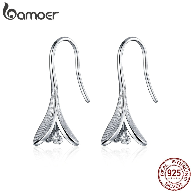 BAMOER Genuine 100% 925 Sterling Silver Flower Dangle Drop Earrings for Women Sterling Silver Jewelry Brincos SCE820