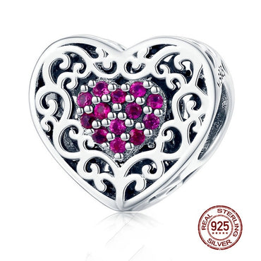 WOSTU Real 925 Sterling Silver Heart Beads Flower Retro Patterns Charms Pendant Fit Original Bracelet Silver 925 Jewelry CQC1323