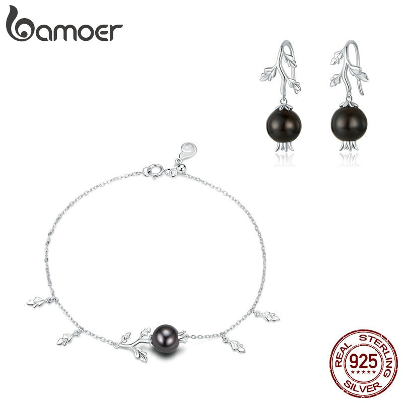 925 Sterling Silver Natural Stone Round Garnet Beads Fruit Earrings and Bracelet Jewelry Sets for Women Fine Jwelry ZHS201