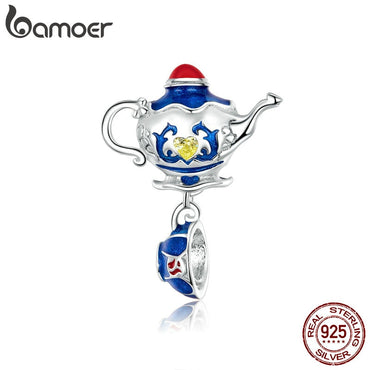 bamoer Plated platinum Genuine 925 Sterling Silver Magic Teapot Pendant Charm for Bracelet or Necklace Fine Jewelry BSC318
