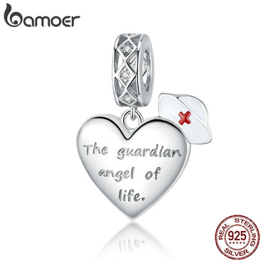 bamoer Guardian Angel Pendant Charm Silver 925 Original nurse hat  Fashion Plated platinum Jewelry Gifts Girl Accessories BSC307
