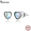 bamoer Genuine 925 Sterling Silver Heart of Glass Stud Earrings for Women Original Design Fine Jewelry Bijoux Brincos SCE929