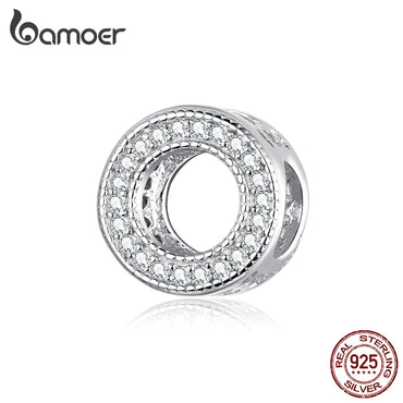 bamoer Genuine 925 Sterling Silver Shiny CZ Paved Round Charm for Original Silver Bracelet Fashion DIY Jewelry Bracelets BSC212