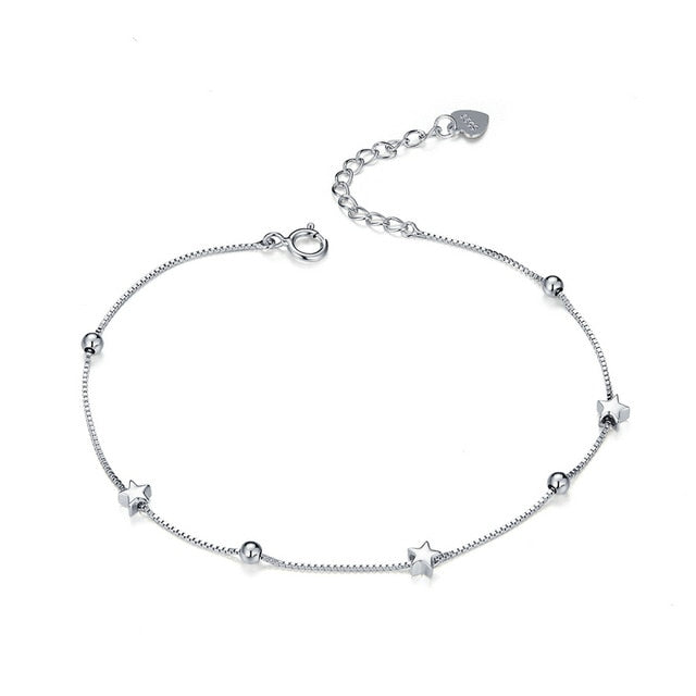 bamoer Genuine 925 Sterling Silver Heart and Star Beads Chain Bracelet Female Fashion Silver 925 Jewelry Accessories SCB171