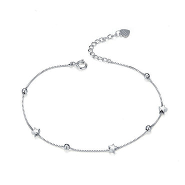 bamoer Genuine 925 Sterling Silver Heart and Star Beads Chain Bracelet Female Fashion Silver 925 Jewelry Accessories SCB171