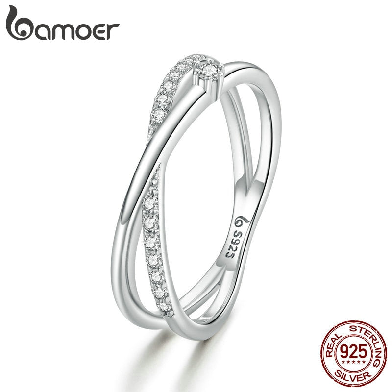 bamoer Silver Rings Intertwined Lines Finger Rings for Women 925 Sterling Silver Fine Jewelry 2020 Plated platinum BSR138