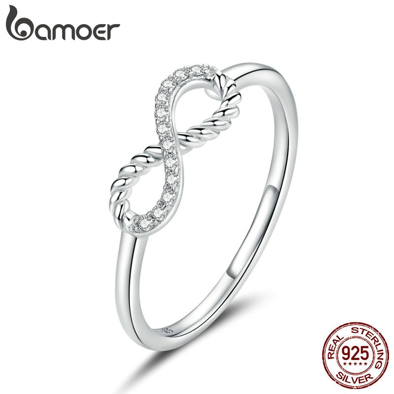bamoer Authentic 925 Sterling Silver Infinity Symbol Pendant Finger Rings for Women Plated platinum Jewelry