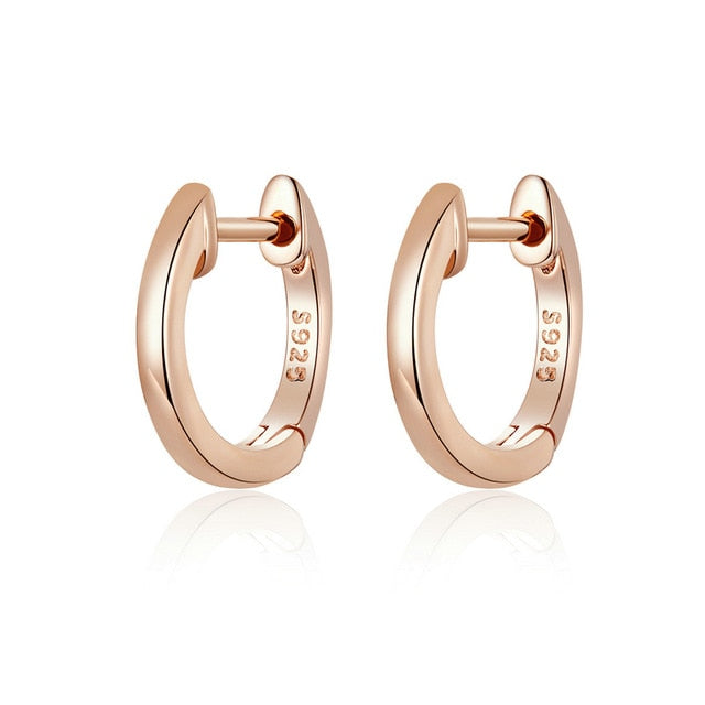bamoer Genuine Sterling Silver 925 Hoop Earrings for Women 2 Color Tiny Ear Hoops Rose Gold Color Female Jewelry Brincos SCE808