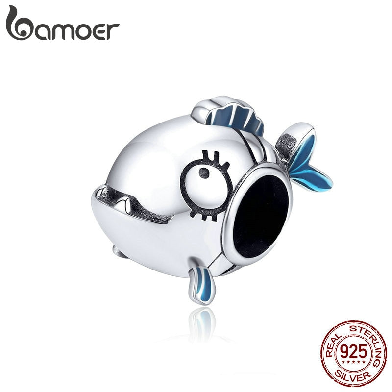 bamoer Marine Adventure Series 925 Sterling Silver Piranha Fish Metal Charm for Original Bracelet Women Jewelry Making SCC1476