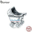 bamoer Authentic 925 Sterling Silver Life Baby Carriage Metal Beads Charm for Bracelet Baby Birthday Gift Anti-allergy SCC1539