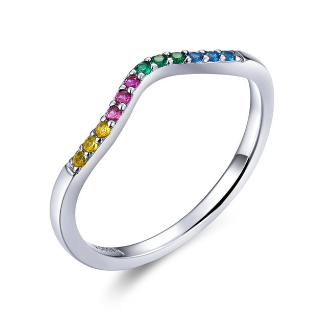 bamoer Rainbow Color CZ Finger Rings for Women Stackable Wedding Statement Authentic  Sterling Silver 925 Jewelry SCR583