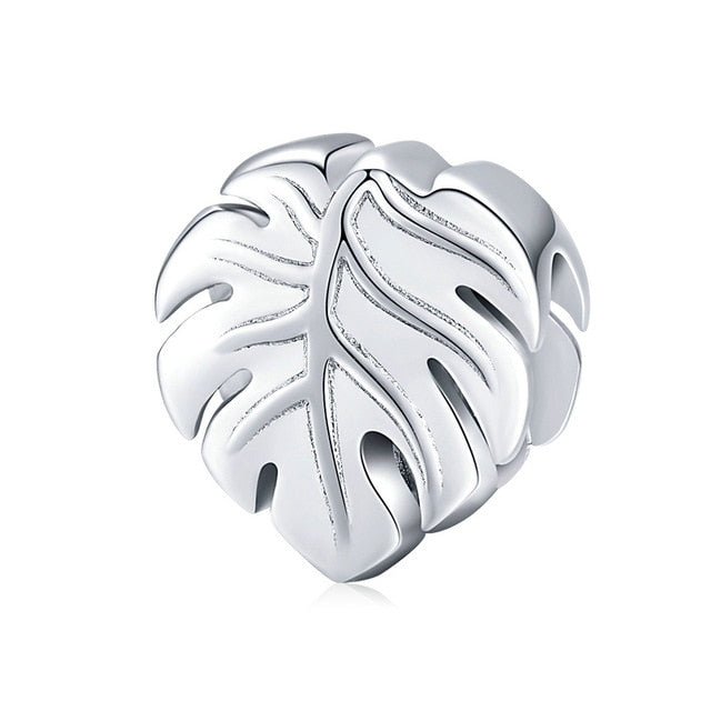 bamoer 925 Sterling Silver Metal Charm for Original Brand Bracelet & Bangle Plant Leaf Monstera Deliciosa Popular Jewelry BSC141