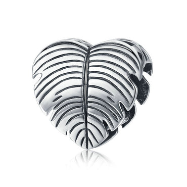 bamoer 925 Sterling Silver Metal Charm for Original Brand Bracelet & Bangle Plant Leaf Monstera Deliciosa Popular Jewelry BSC141